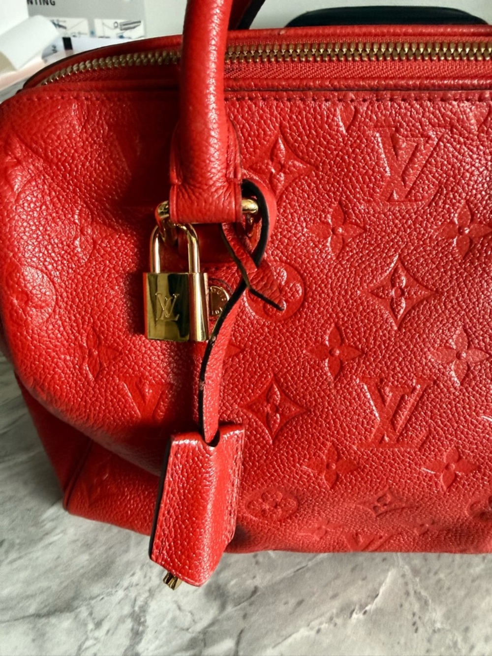 Louis Vuitton Red Monogram Embossed Satchel with Gold Hardware - Picture 2 of 12